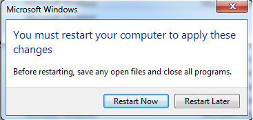 restart computer after uninstalling IE11